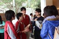 College students introducing the features of CW Chu College to prospective students